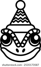 Ilustración de un lagarto con un sombrero de Santa en estilo de arte de línea