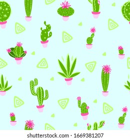 Cute Cactus On Pink Background Pattern Stock Vector (Royalty Free ...