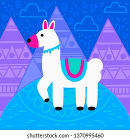 Illustration of llama isolated on a background. Flat vector drawing