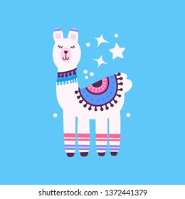 Illustration of llama isolated on a background. Flat vector drawing