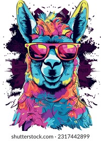 illustration of a llama with sunglasses, animal painting