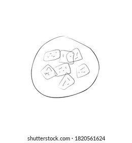 Illustration of lndonesian fried bread called roti bantal or kue bantal or odading. Sweet breads. In the graphic design.  Vector 