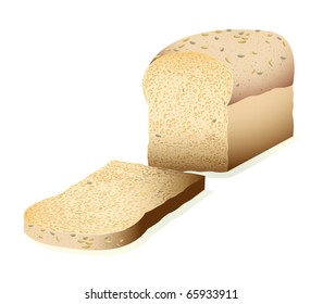 Illustration of a loaf of multi grain wholemeal bread, raster also available