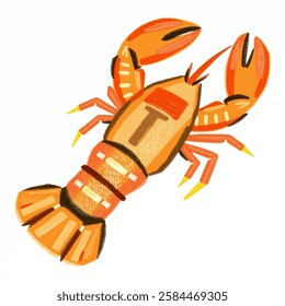 Illustration of a Lobster Drawing, Perfect for Seafood and Marine Themed Designs A detailed lobster drawing, showcasing its strong claws and distinct shell texture.