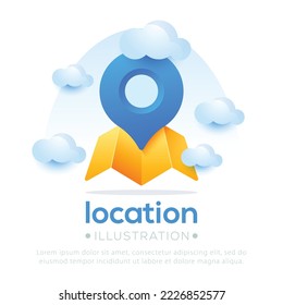 Illustration of location design. Map with pin location design