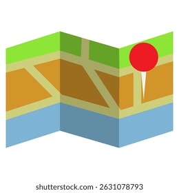 An illustration of a location pin placed on a simplified map. Great for mobile applications, web interfaces, and travel-related designs.