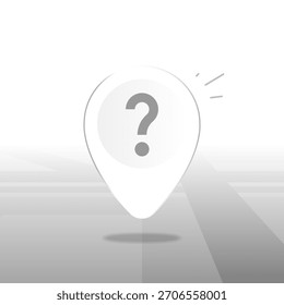 ilustração de pin de localização com ponto de interrogação, plano de fundo do mapa. localização desconhecida, GPS inativo, permissão de localização desativada, destino indeterminado. para serviços de apps, interfaces de navegação