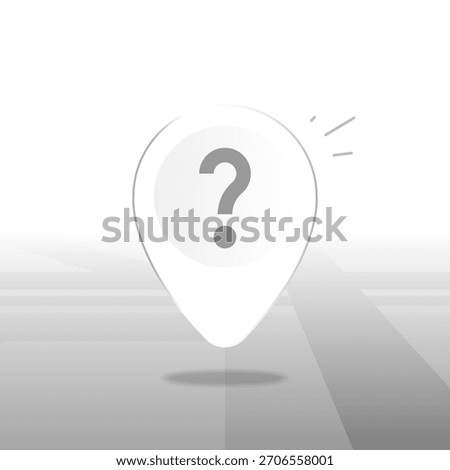 illustration of location pin with question mark, map background. unknown location, inactive GPS, disabled location permission, undetermined destination. for apps services, navigation interfaces