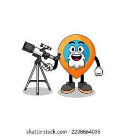 Illustration of location symbol mascot as an astronomer , character design