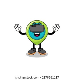 Illustration of location symbol with a vr headset , character design