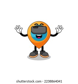 Illustration of location symbol with a vr headset , character design