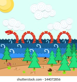 Illustration of Loch Nessi Monster in water