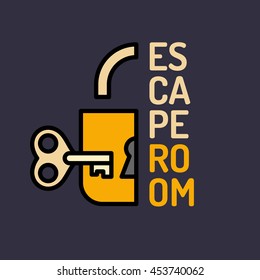 Illustration of lock and key. Real-life room escape and quest game poster.