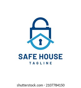 Illustration lock key Safe House logo design concept