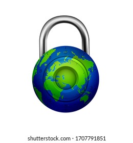 illustration of Lock on Globe showing World lockdown due to deadly Novel Coronavirus 19 epidemic outbreak