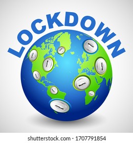 illustration of Lock on Globe showing World lockdown due to deadly Novel Coronavirus 19 epidemic outbreak