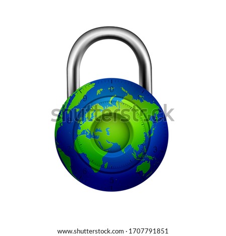 illustration of Lock on Globe showing World lockdown due to deadly Novel Coronavirus 19 epidemic outbreak