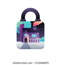 Illustration of lockdown, house inside padlock illustration