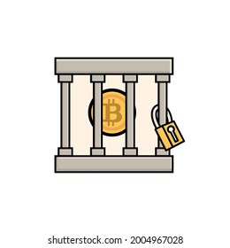 illustration of locked bitcoin.modern coin money. concept ban