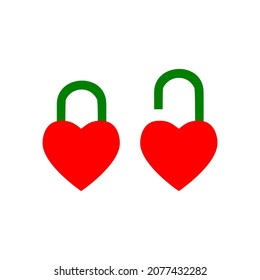 Illustration of locked and unlocked padlock shaped love heart, logo icon template vector
