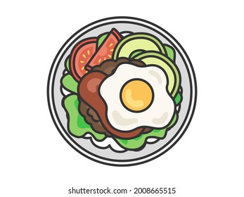 Illustration of loco moco bowl.