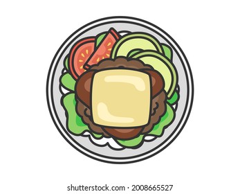 Illustration of loco moco bowl.