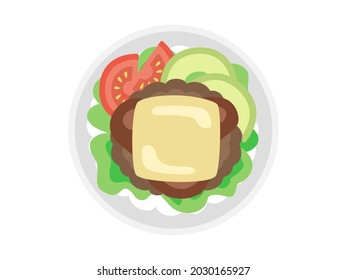 Illustration of loco moco bowl.