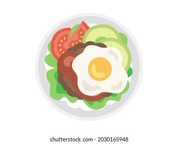 Illustration of loco moco bowl.