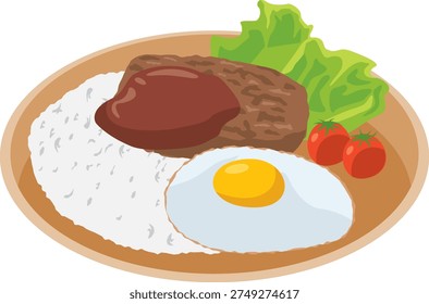 Illustration of loco moco on a plate