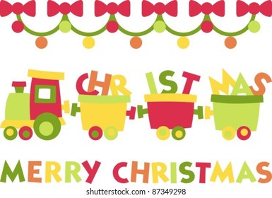 Illustration of a locomotive driven by the letters CHRISTMAS