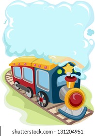 Ilustração de um brinquedo de trem de locomotiva emitindo fumaça para fundo