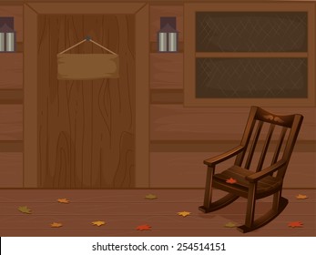 Illustration of a Log Cabin With a Rocking Chair Inside