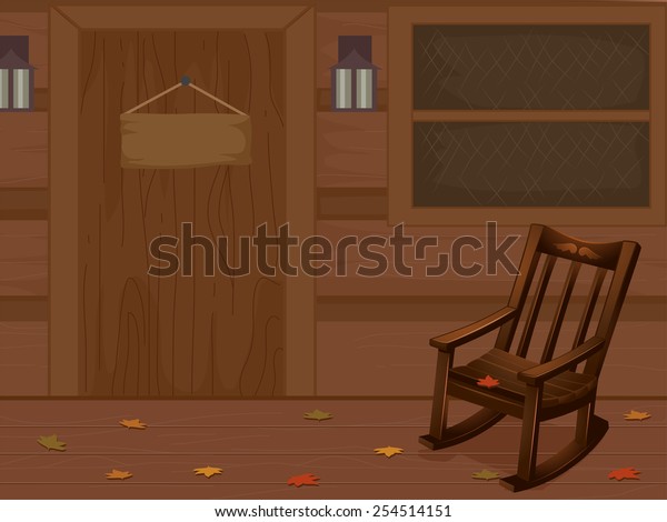 Illustration Log Cabin Rocking Chair Inside Stock Image Download Now