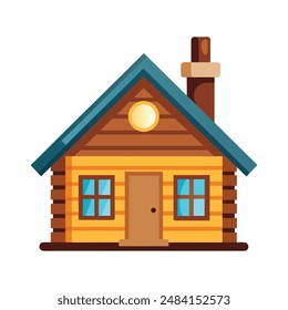 illustration of log cabine house wooden with chimney door and windows