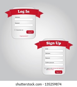 Illustration of Log in and Sign up forms.