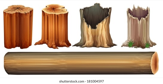 Illustration of a log and tree stumps on a white background