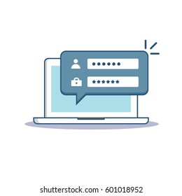 Illustration of login form pop up on a laptop isolated in white background