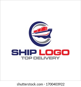 Illustration logistics and ship express delivery company logo design template