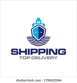Illustration logistics and ship express delivery company logo design template