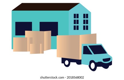 Illustration of logistics transporting goods from the warehouse