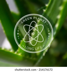Illustration of Logo Atom Template for Ecology Company on Blurred Vector Background