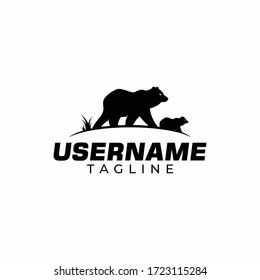 Illustration logo of a bear with its cubs on a black and white negative space.