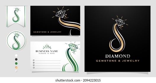 Illustration Of A Logo Concept With Letter D Or Letter S, Gold Silver And Green Emerald Colors Design, Applicable For Jewelry Store, Logo Company And Corporate, Gemstone Symbol And Icon Luxury.