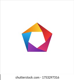 Illustration of a logo design in the form of a pentagon abstract geometric 