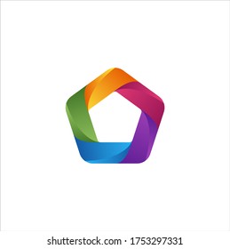 Illustration of a logo design in the form of a pentagon abstract geometric 