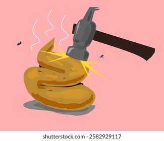 An illustration logo design for hard stool as a digestive problem caused by lack of nutritious food intake, for your illustration concept