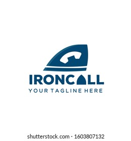 Illustration Logo Design Of Iron Call, Logo Inspiration Of Iron And Telephone Icon . Good For Electronic Store, Laundry Company,etc.