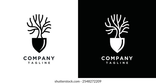illustration of logo design of shovel tree. gardening logo concept shovel and nature tree	
