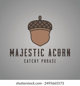 An illustration and logo featuring an acorn with "Majestic Acorn" written in it. It symbolizes the forest, wildlife, and animals, ideal for nature-themed designs.