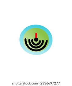 Illustration of a logo in the form of 3 half circles and red and green lines